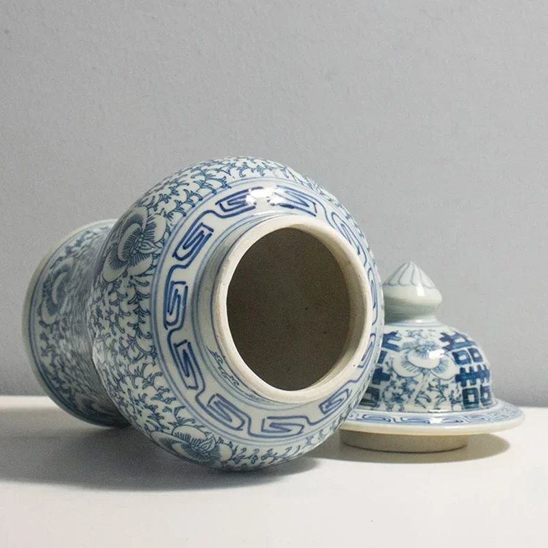 Jingdezhen Double Happy Ceramic Chinese Vase Blue and White Ginger Jars for Home Decor Pot Table Vase Porcelain Temple Jar Vase 4