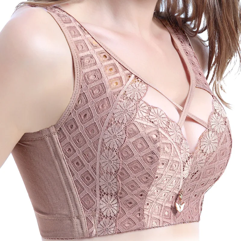 Lace Wireless Bra Hollow Out Vest Bras C D E Cup Brassiere Femme Sexy Bra Lingerie Plus Size Women Solid Bras for Women Bralette