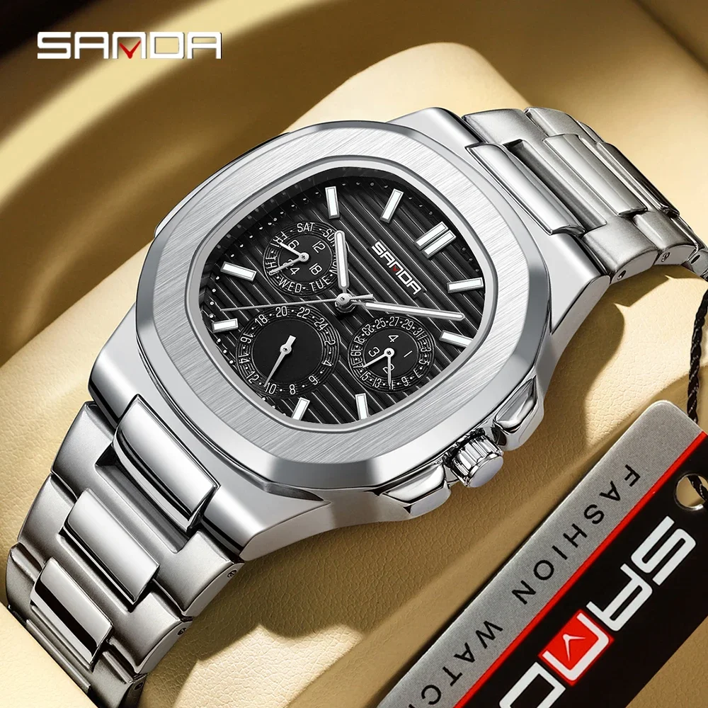 SANDA 7053 Fashion Sport Men Watch Date Week Waterproof Square Wristwatch For Men Luxury Business Male Clock Gift Reloj Hombre автоматический карандаш для губ wonder lips оттенок 305 fashion week