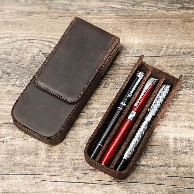 Luxury Genuine Leather 3 Slots Pen Case With Removable Pen Tray Pen Holder  Case School Office Supplies Pouch Creative Gifts - AliExpress