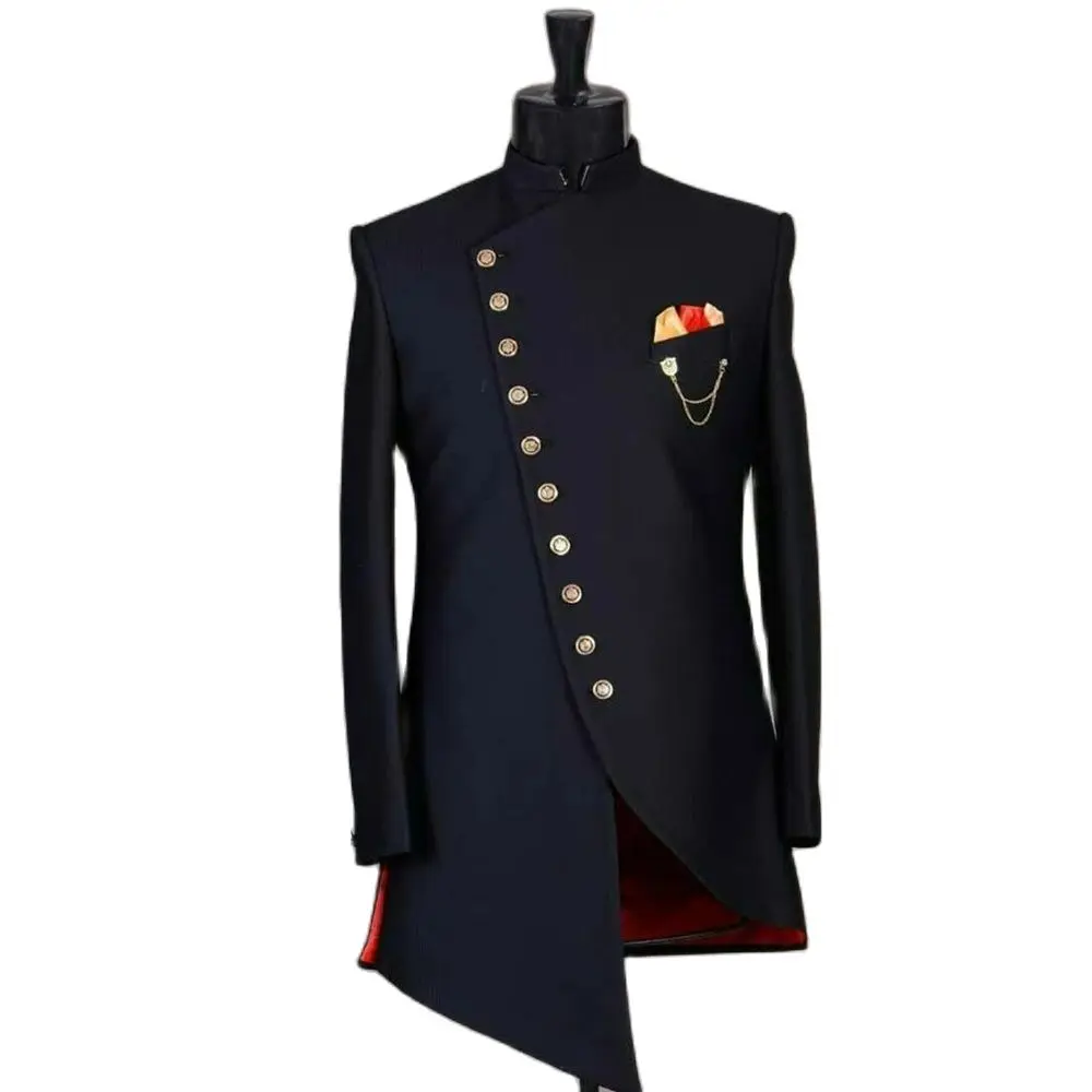 New Design Men's Suits African Jacket 1 Piece Single Breasted Stand Lapel Blazer Solid Color Slim Fit Male Clothing Coat