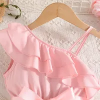 Robes pour filles style anglais, à bretelles asymétriques à volants, jupe trapèze, vêtements d'été tendance pour enfants, pour fêtes 5