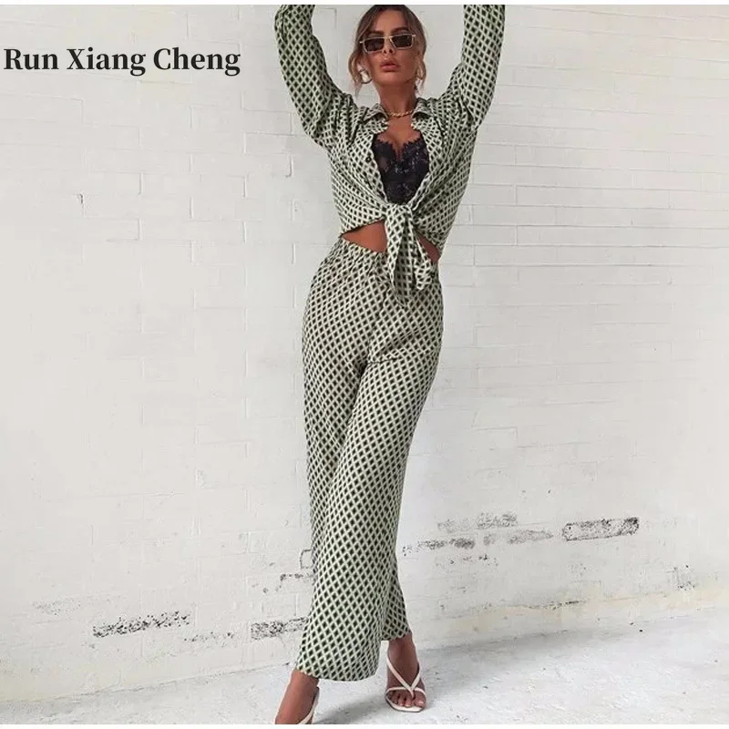 

Runxiangcheng 2023 Autumn New Fashion Casual Loose Long Sleeved Shirt Straight Leg Pants Women's Set 2-piece Free Shipping