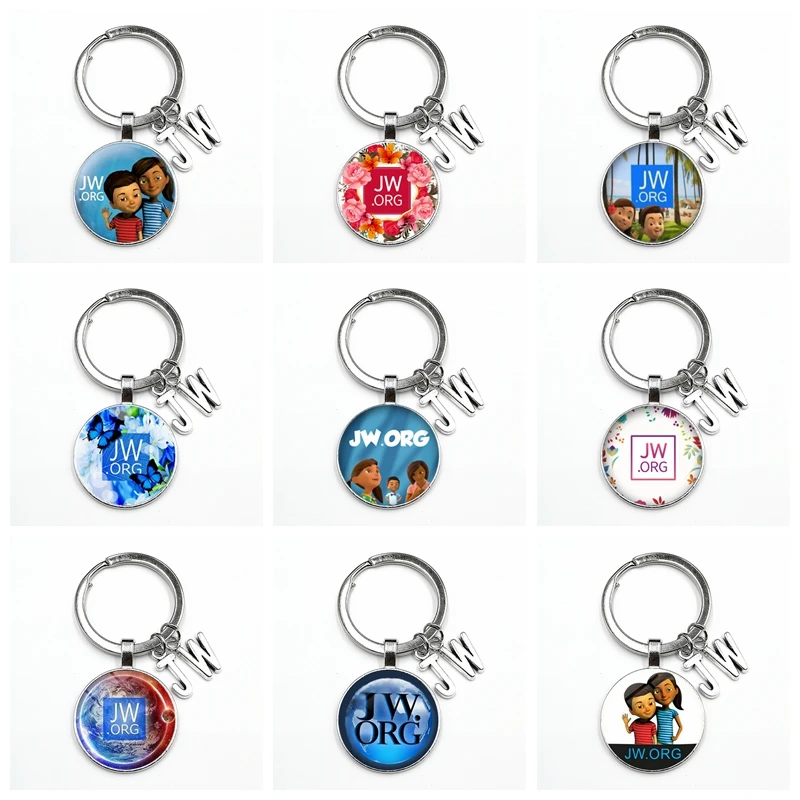 1PCS 2020 New JW.ORG Fashion Jewelry Alloy Keychain Glass Convex Charm Pendant Father and Son Gift