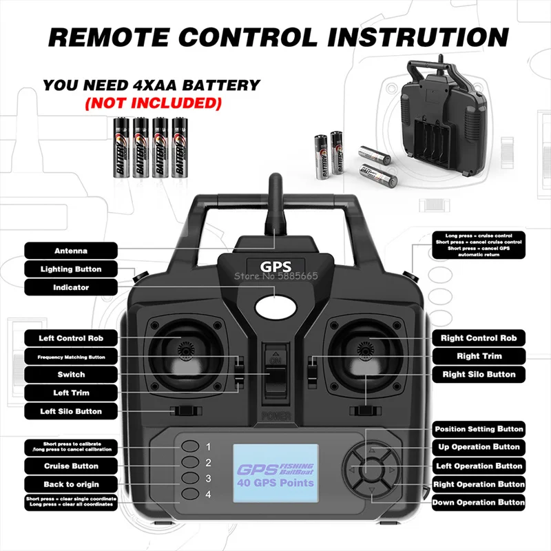 Large Sonar 40GPS Auto Return RC Bait Boat 500M Fixed Speed Cruise Waterproof 3Hopper GPS Smart Remote Control RC Fishing Boat 4