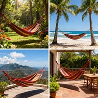 Double Hammock 2 Person Canvas Cotton Hammock with Tree Straps for Patio Garden Backyard Outdoor and Indoor (Red, Blue) 6