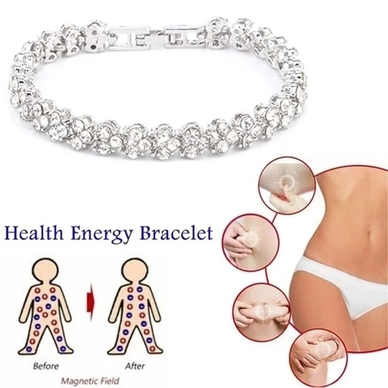 Women's Bracelet Fashion Crystal Cubic Zirconia Silver Color Weight Loss Magnetic Therapy Health Jewelry