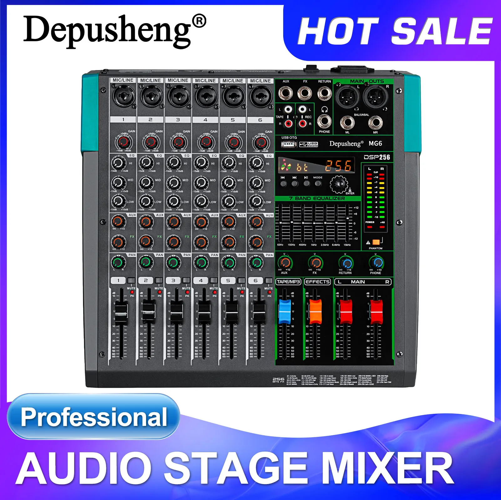 メグページ⑥ Depusheng-MG6 Profissional Mixer De Áudio, 6 Canais, Sound Board