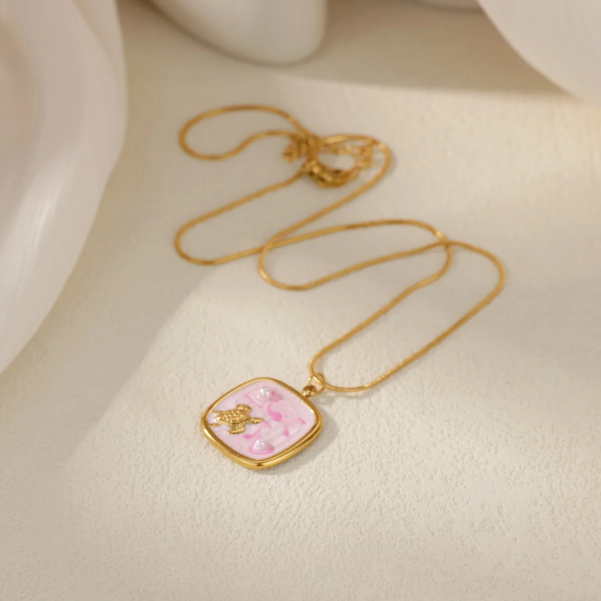Stainless Steel Turtle Pearl Necklace For Women
