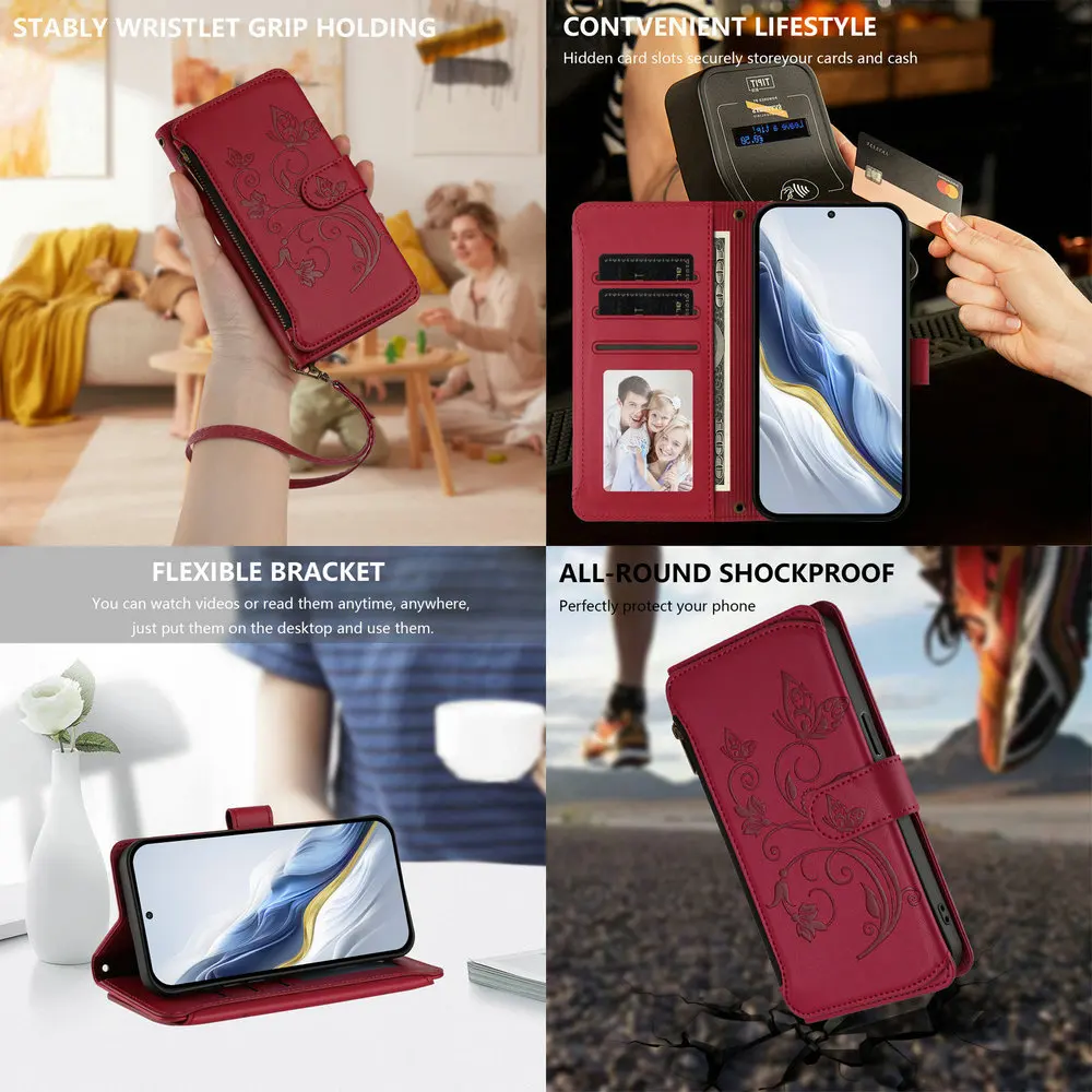 Crossbody 5-Card Zipper Leather Phone Case