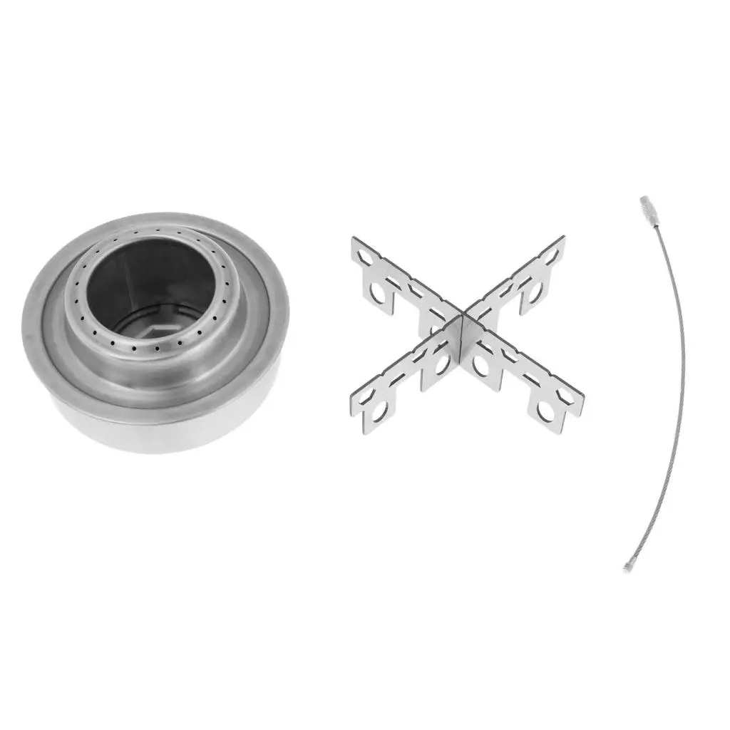 Camping Backpacking Stove with Pot Stand, Lightweight Stainless Steel Spirit Burner Stoves - Silver