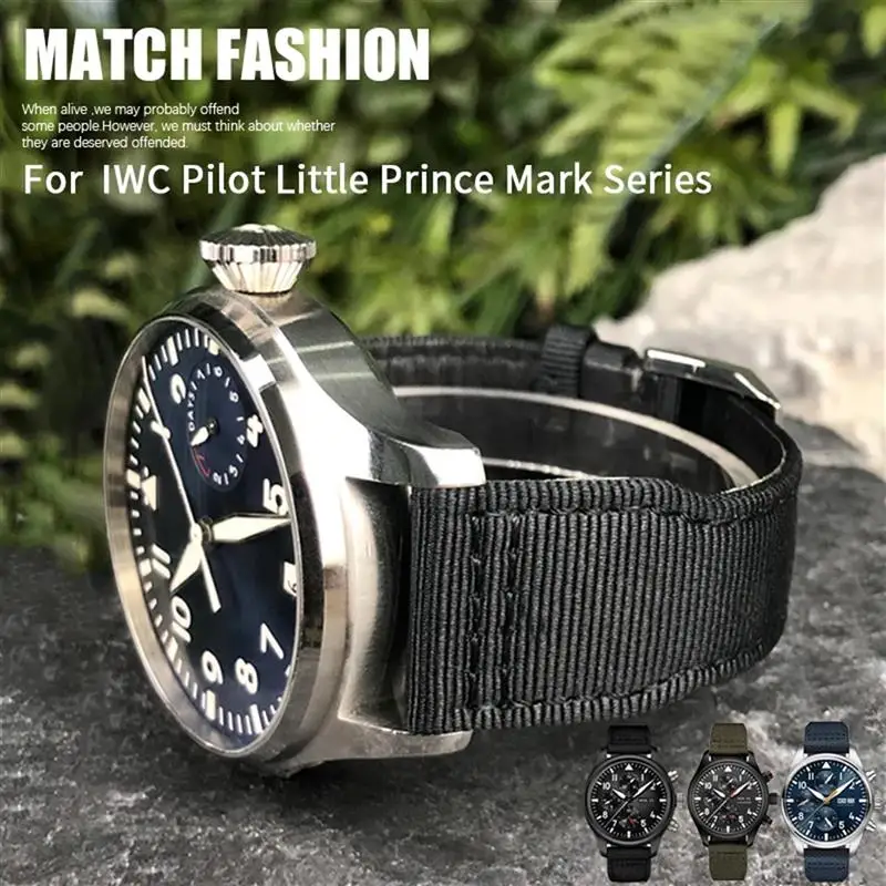 SCHIK 22mm 21mm Nylon Fabric Watchband Suitable for IWC Big Pilot IIW388002 Spitfire Watch Strap Green Canvas Sport Bracelets