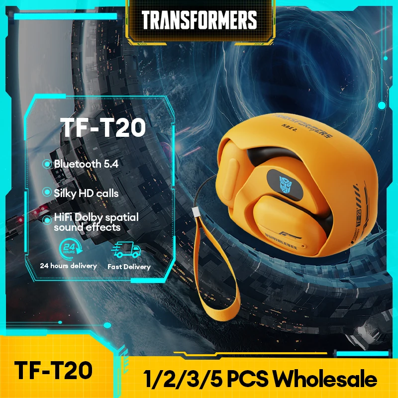 TRANSFORMERS TF-T20 Wireless Bluetooth 5.4 Bumblebee Earphones Noise Reduction Low Latency Headphones Sport Music Gaming Earbud