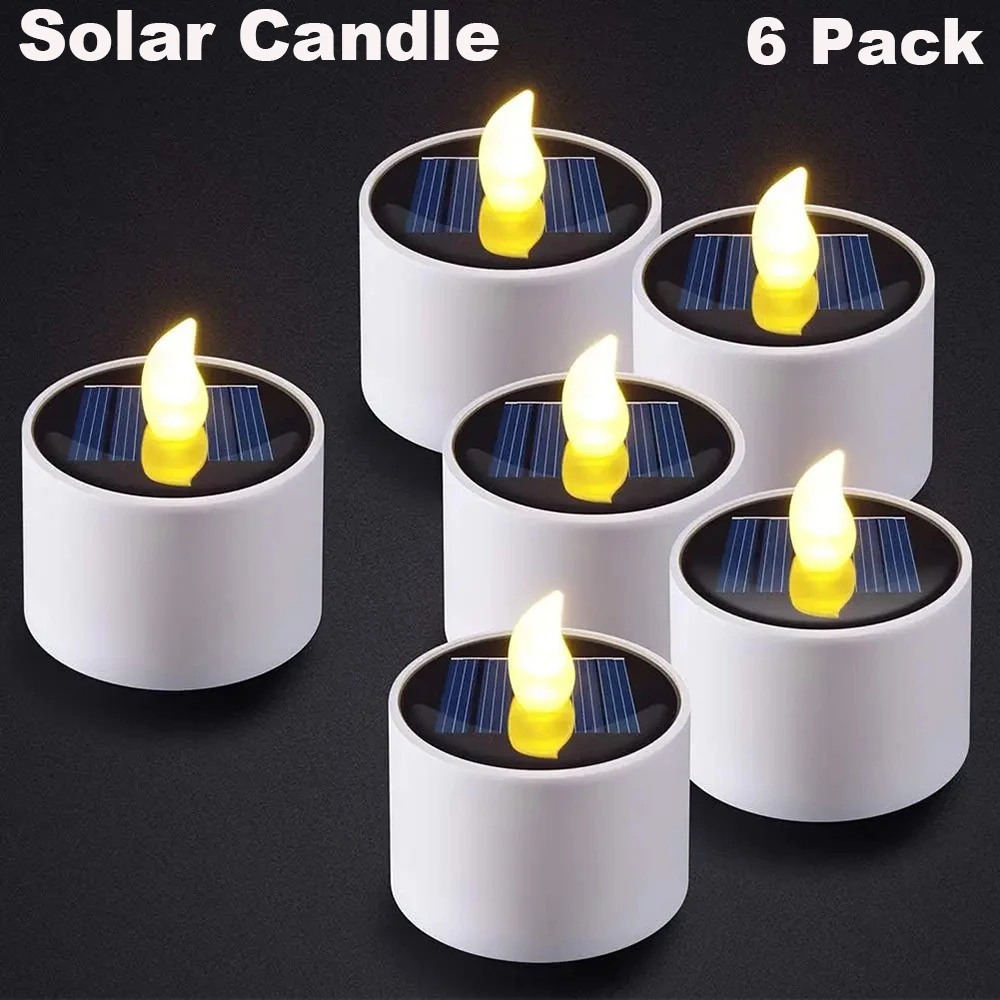 1-6PCS Solar Tea Light LED Candles Outdoor Waterproof Flameless Solar Tea Lights Rechargeable Candles for Party Garden Home Deco