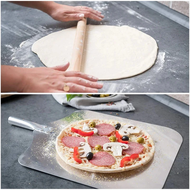 Description Picture 5 of item12/14inch Pizza Shovel Metal Non-Stick Pizza Peel with Wood Handle Cake Lifter Transfer Tray for Homemade Baking Pizza Bread