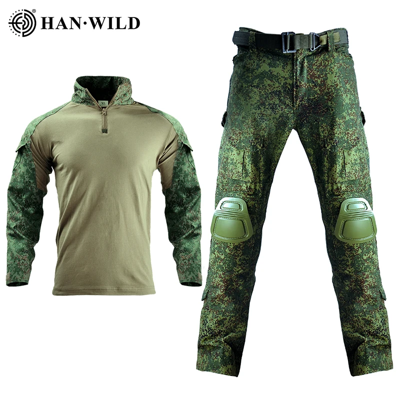 

HAN WILD Russian Military Uniform Russia Army Camouflage Frog Suit Tactical Equipment Hunting Shirt Ghillie Suits Men Clothing
