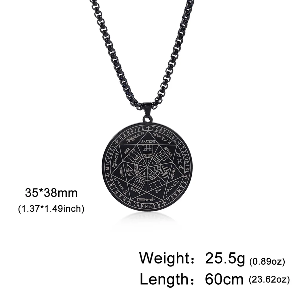 My Shape 7 Archangels Sigil Talisman Necklaces Men Boys Seal of Solomon Pendant Chain Stainless Steel Religious Amulet Jewelry