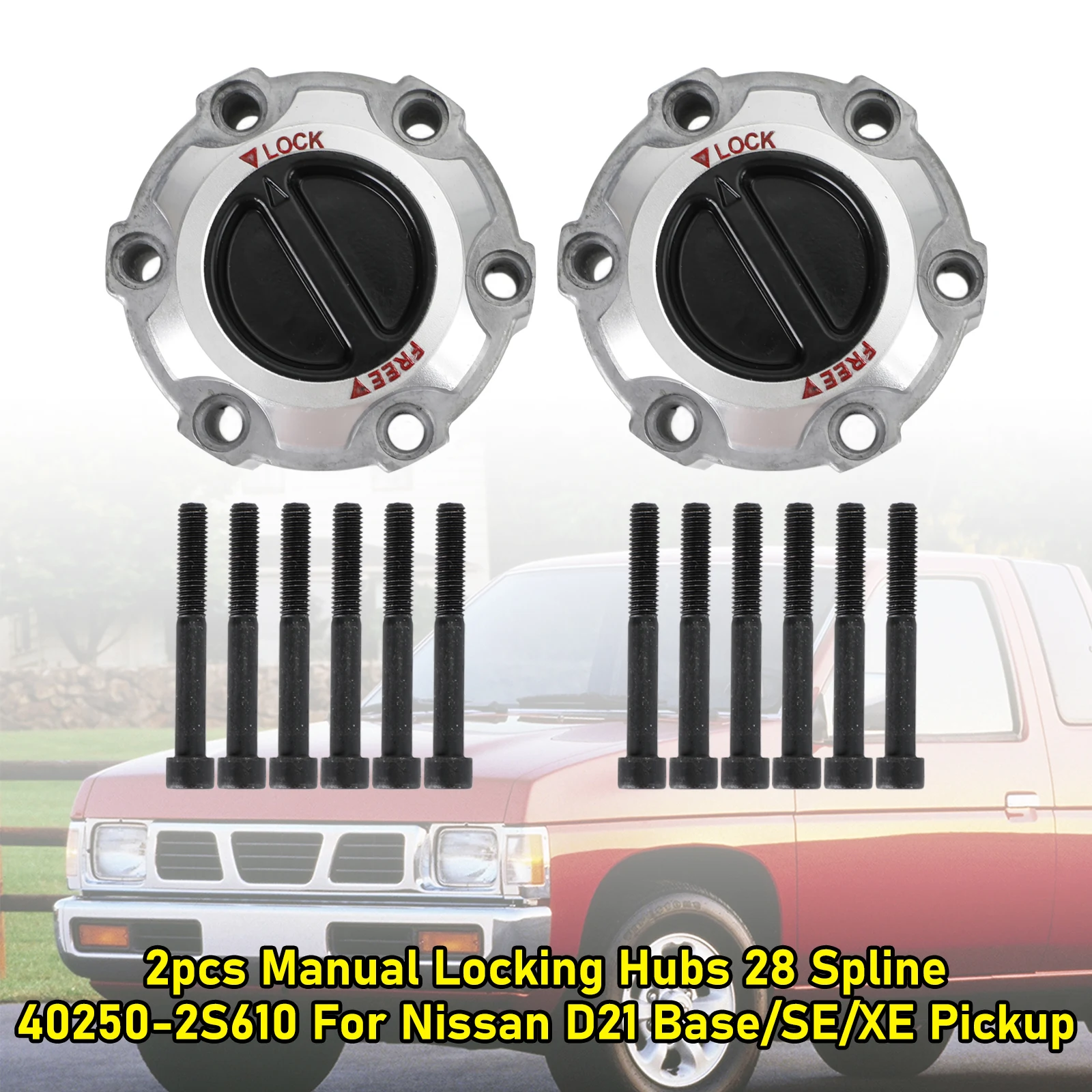 Artudatech 2pcs Manual Locking Hubs 28 Spline 40250-2S610 For Nissan D21 Base/SE/XE Pickup