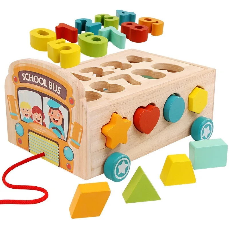 

Children's Intelligence Car Shape Matching Trolley Toy Wooden Early Education Building Blocks Montessori Teaching Aids for Kids