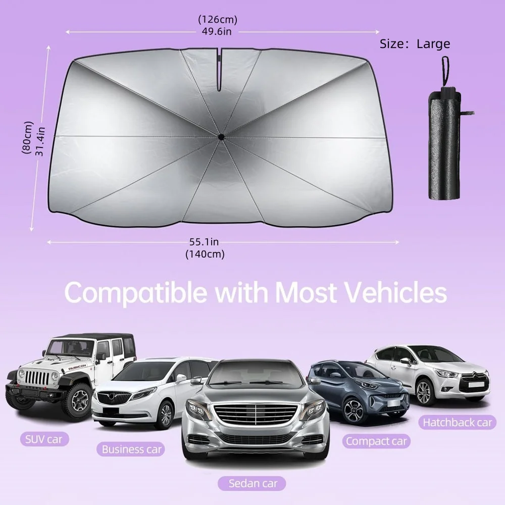 Car windshield sunshade, upgraded foldable car sunshade. Protect the interior of the car from sunlight and keep it cool. 5