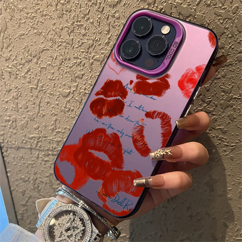 thumbnail image 1 of Funda de teléfono con IMD de plata galvanizada con labios rojos y chica sexy para iPhone 15, 16 Pro Max, 14, 13, 12, 11, XR, XS, 7, 8 Plus, carcasa trasera a prueba de golpes, 1 of 5