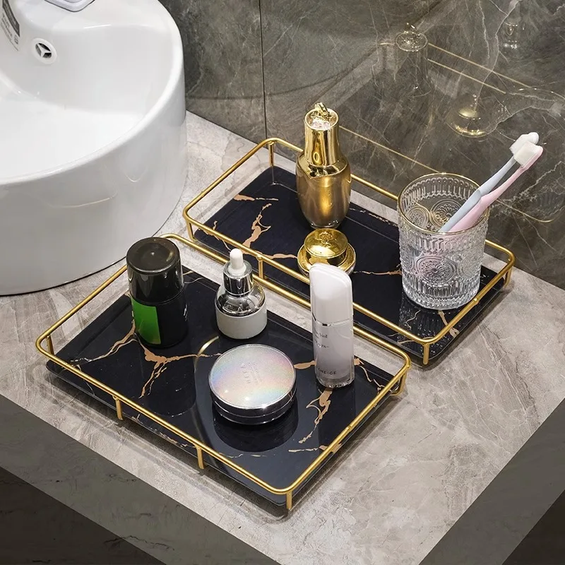 Metal Marbled Glass Tray Decorative Storage Rack Desktop Organizer Cosmetic Shelf Display Stand Bathroom Storage Shelves makeup organizer bathroom shelf rack bathroom storage rack storage tray countertop storage rack