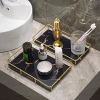 Metal Marbled Glass Tray Decorative Storage Rack Desktop Organizer Cosmetic Shelf Display Stand Bathroom Storage Shelves 2