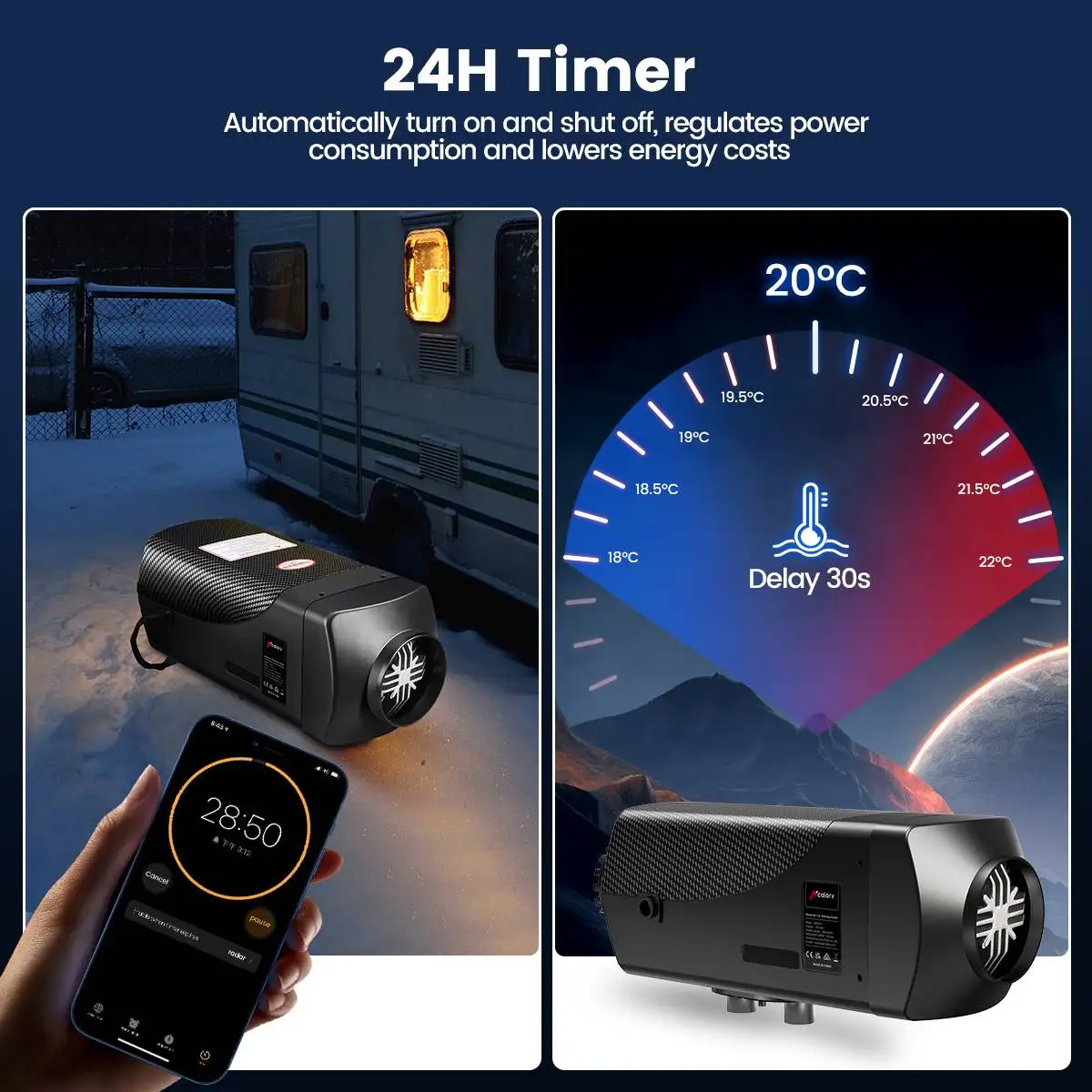 Hcalory 12V&24V 6-8.5KW Car Parking Diesel Air Heater 10L Tank LCD Screen  bluetooth APP Remote Control Voice Broadcast