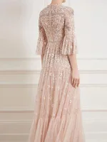 فستان سوسو نسائي بأكمام ثلاثة أرباع مع ترتر وتطريز زهور ، كم ثلاثة أرباع ، نمط ، ملابس خريف عتيقة جديدة ، 1