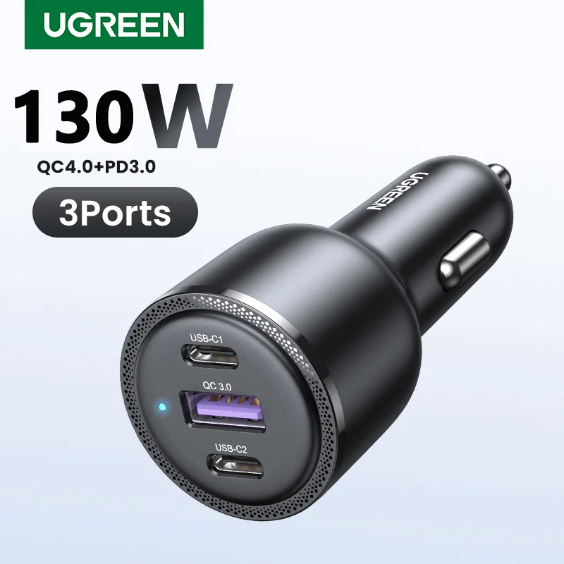 【New-in】UGREEN 130W Car Charger Fast Charging PD Quick Charger USB Type C Phone Charge For iPhone 14 13 12 Pro Max Tablet Laptop