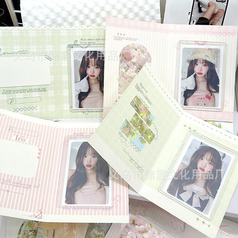 10Pcs Korean Ins Spring Field Folding Card Back Kpop Star 3 Inch Photo Card DIY Packing Material Kawaii Card Message Fixed Board 2