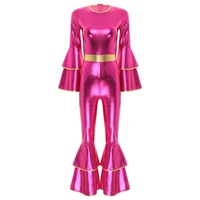 Womens 70S Disco Vintage Jumpsuit Metallic Shiny Flare Sleeve Bodysuit Hippie Bell Bottom Jazz Dance Carnival Rave Party Costume - Image 3
