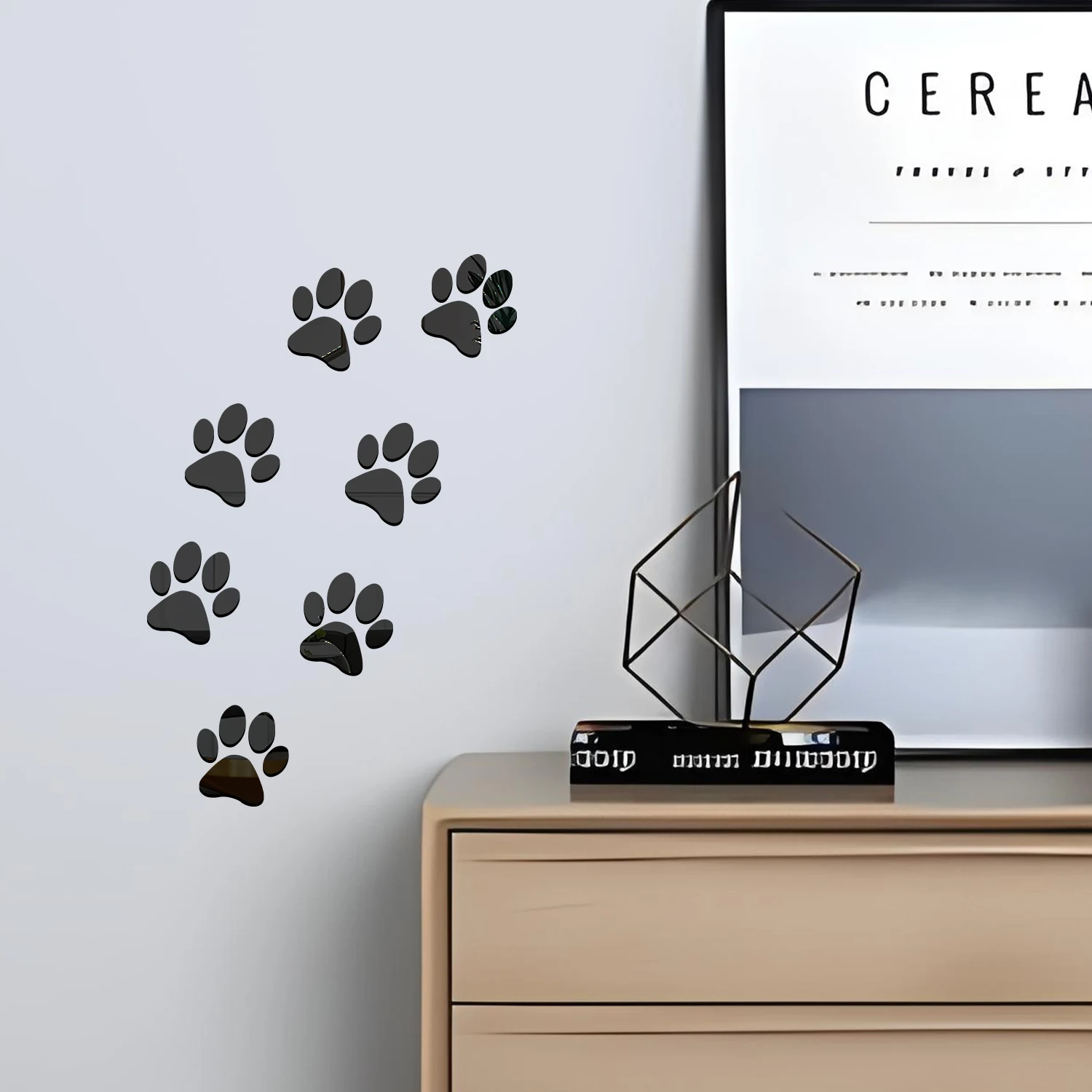 3D Acrylic Mirror Wall Sticker Dog Footprints Home Adhesive Decoration Children's Living Room Background Wall Decor 7PCS