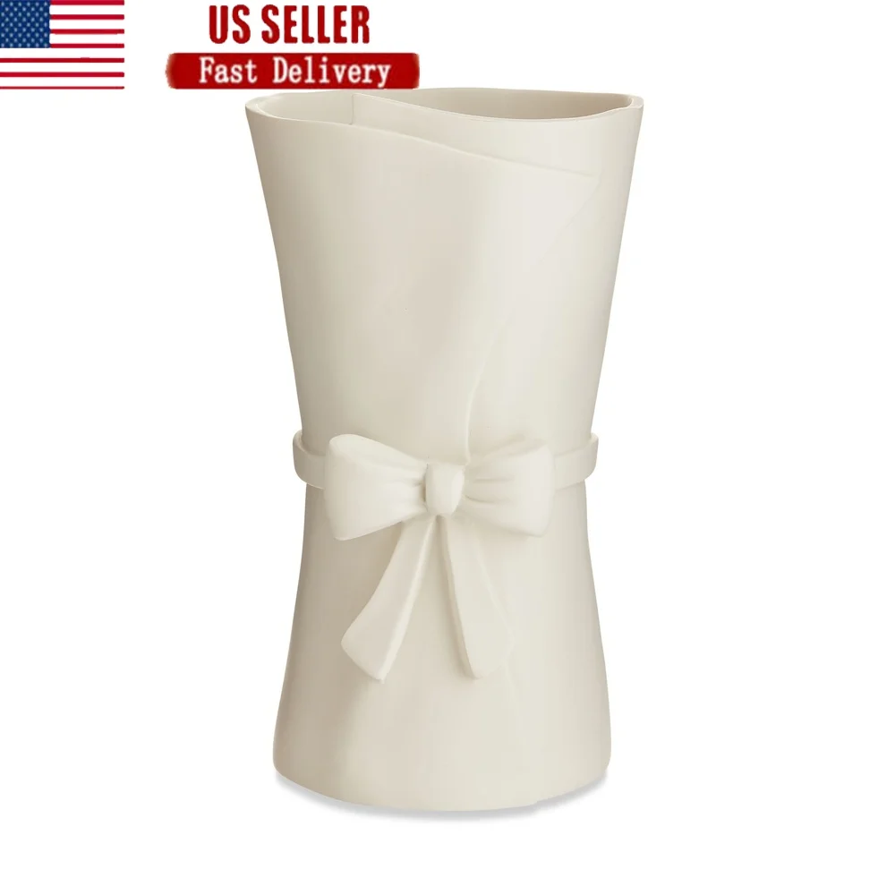 Large White Resin Vase with Bow 1
