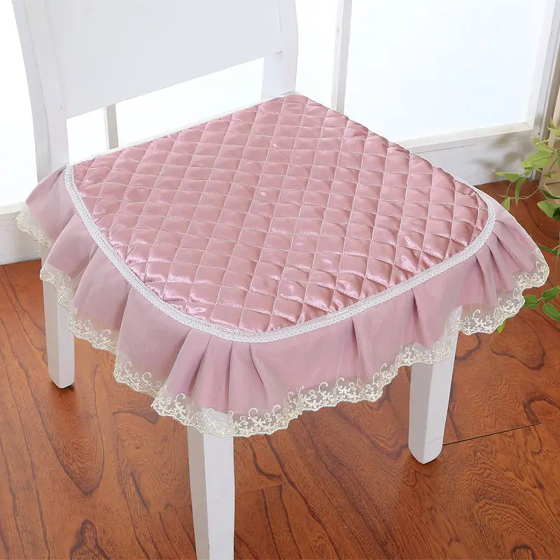 

Four Seasons Universal Dining Chair Non-slip Cushion Office Home Lace Soft Chair Seat Pad Flower Pattern Sitting Pad With Straps