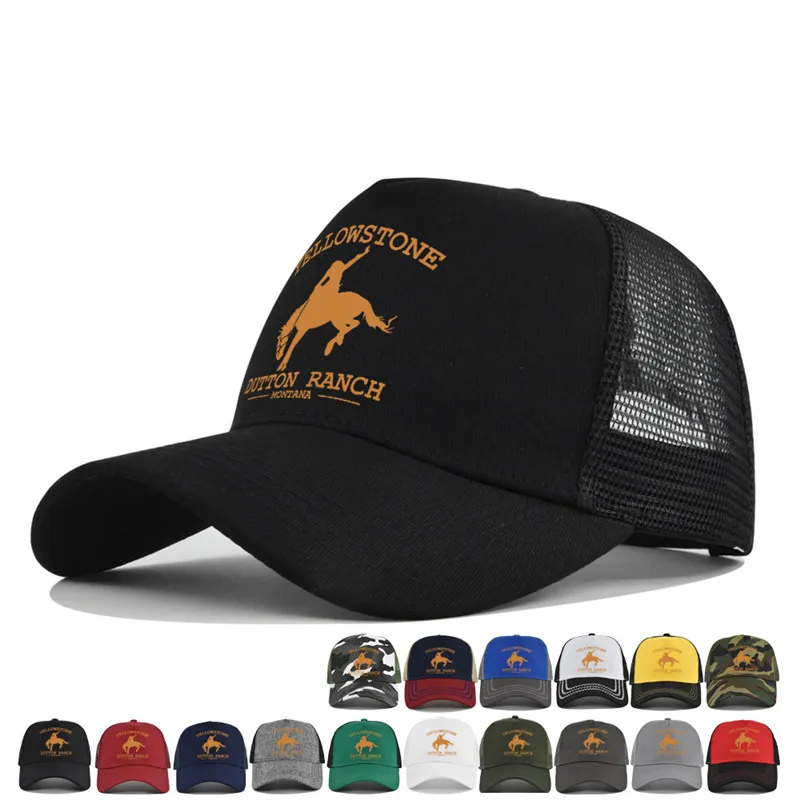 

Бейсболка Yellowstone Dutton с сеткой ранчо, мужская и женская стираемая стандартная шапка, модная Регулируемая уличная одежда с принтом, Кепка-тракер