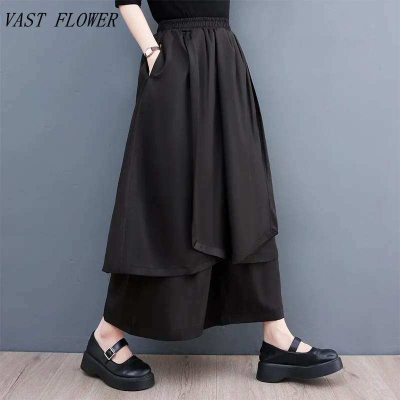 

Elastic high Waist Pocket vintage Casual loose spring summer autumn wide leg skirt Pants Women Trousers 2023 clothing Streetwear