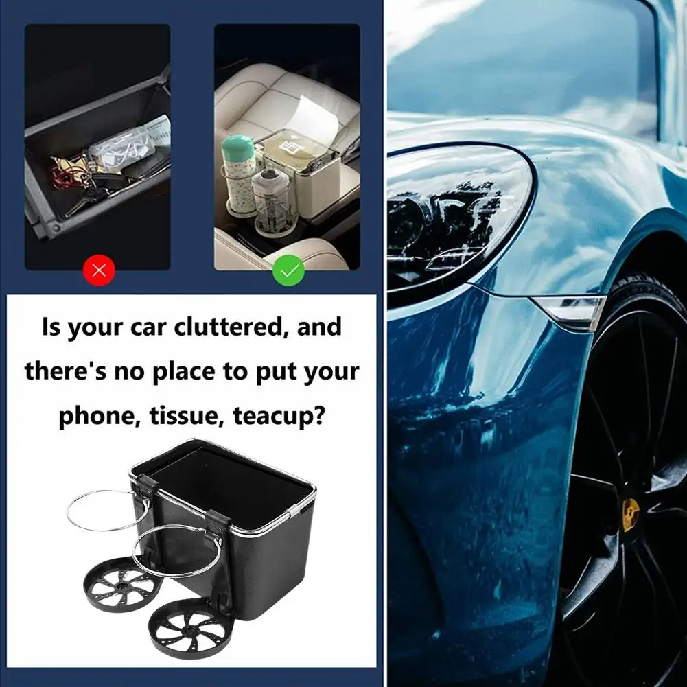 

Multifunctional Car Console Storage Box With 2 Cup Holders Removable Interior Automotive Storage Accessories Organizer X6L4