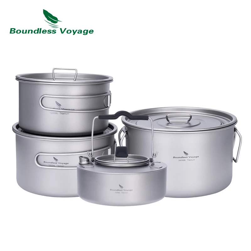 Boundless Voyage-Marmite en titane avec poignée pliante, ensemble de cuisine 1