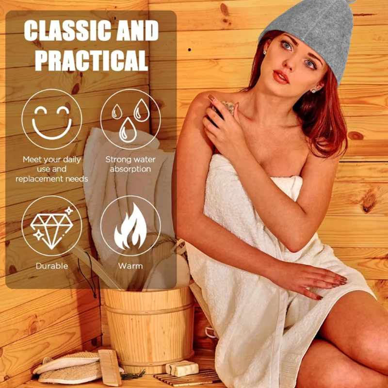 Sauna Hats Anti Heat Sauna Hat Thicken Wool Felt Shower Cap Hair Turban Quickly Towel Drying Towel Bathroom Accessories