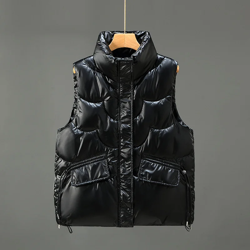 2023 Autumn Winter Down Cotton-padded Vest Jacket Women Waistcoat Thicken Sleeveless Tank Top Female Loose Stand-up Collar Coats