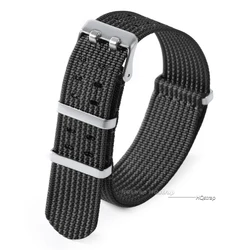 Premium Nylon Ribbed Sport Watch Strap - Stripe Design Wristband - 22mm (Black strap)