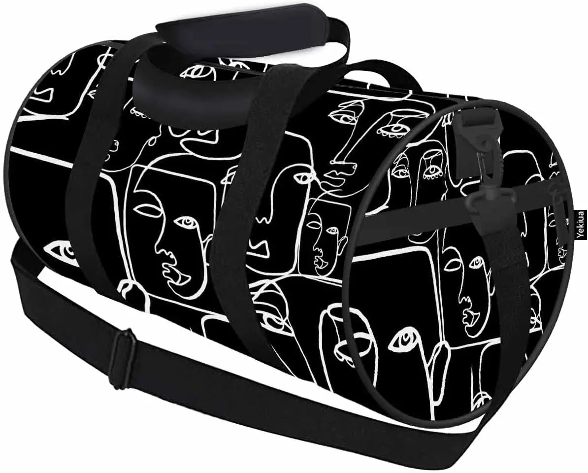 

Faces In Dark Travel Duffle Bag Abstract Woman Face Continuous Line Drawing Minimalist Cubism Overnight Bag