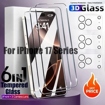 [3+3] Proteggi schermo per telefono cellulare HD + protezione per fotocamera da 3 pezzi per IPhone 17 Pro 16 15 14 ProMax, vetro per obiettivo 3D antigraffio