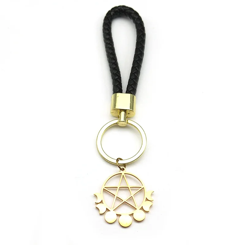 Goth Hexerei Satan Pentagramm Mond Edelstahl Schlüssel anhänger Frauen Gold Farbe Satan isch großen gotischen Schlüssel ring Schmuck 3692 – Detail 3