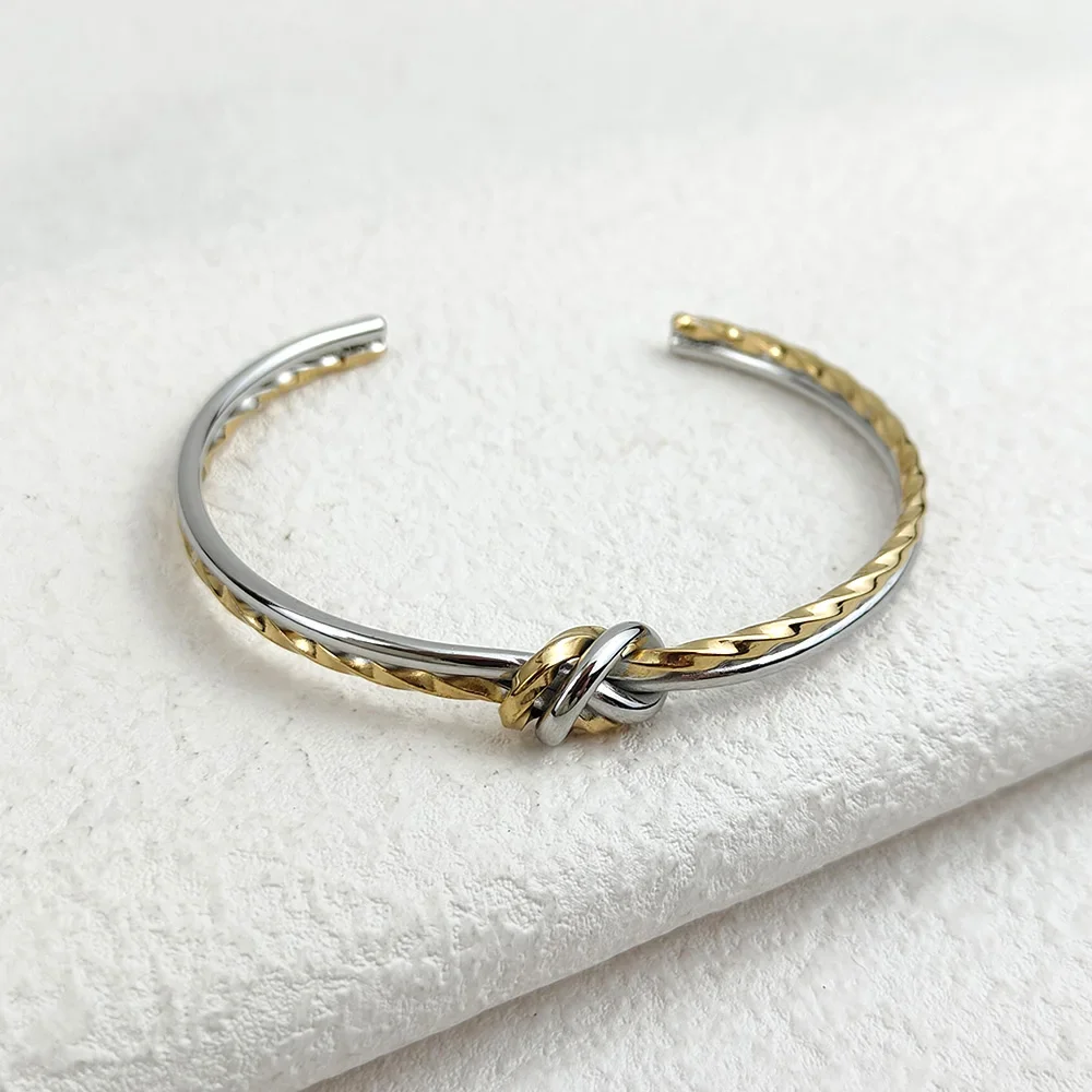 New C-shaped Knot Double Color Braided Wrap Bangles for Women Stainless Steel Jewelry Gold Silver Bracelets Valentine's Day Gift 2