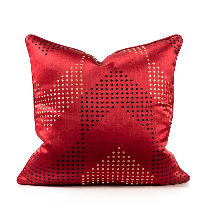 

Luxury Jacquard Throw Pillow Cover Square Satin Red Wedding Modern Throw Cushion Case Decorative Pillowcase Geometric Pattern