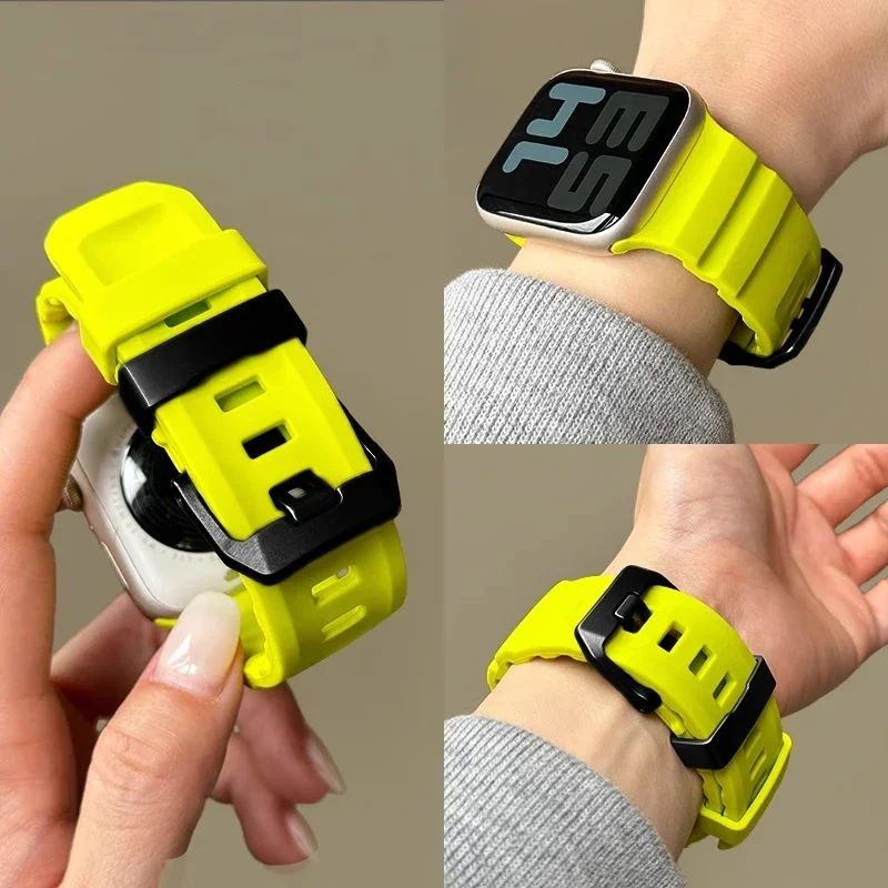 Sport Silicone and Titanium Metal Bracelet Strap