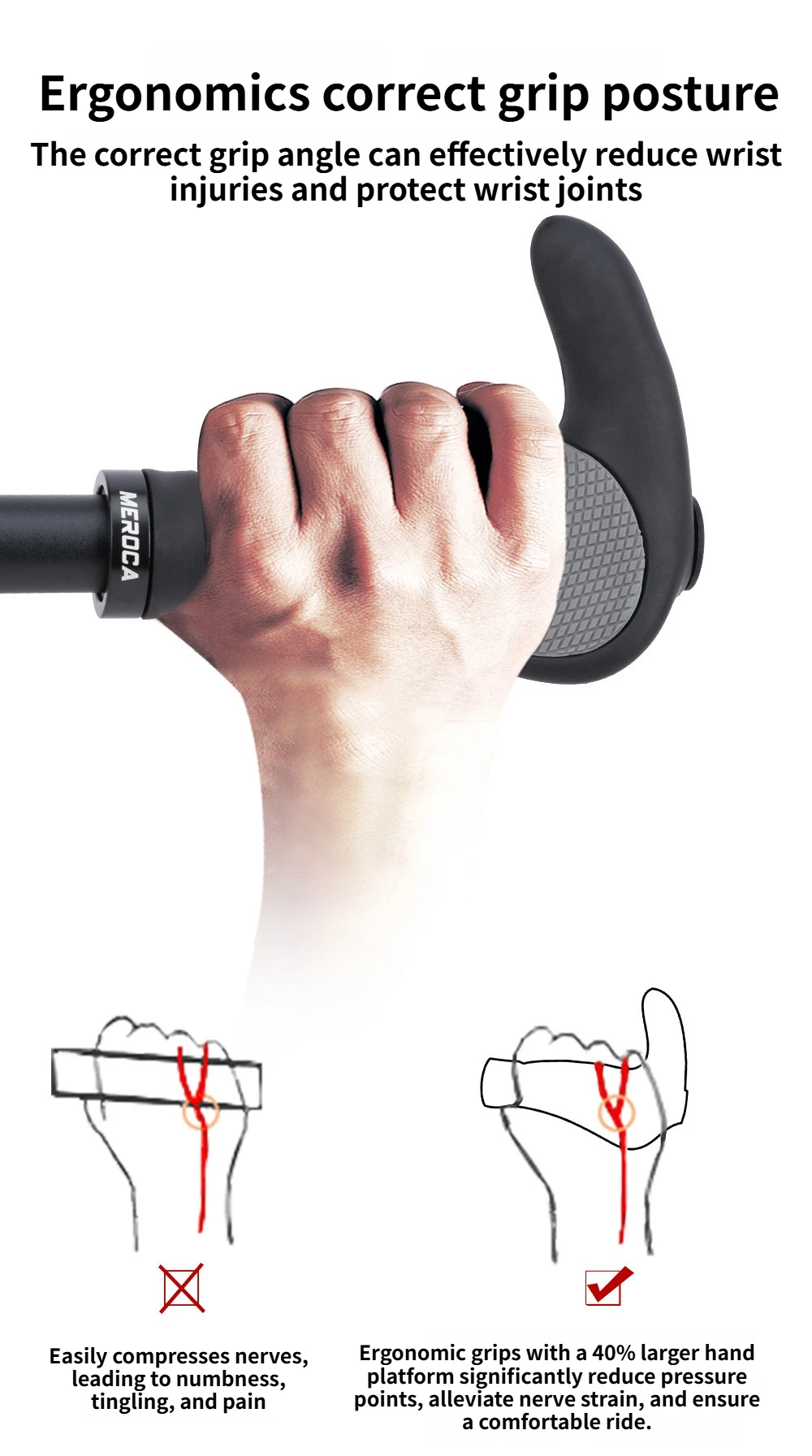 MEROCA Fahrradgriffe mit Hörnern, ergonomische MTB-Griffe aus Gummi, bequem, rutschfest, für MTB, Rennrad, Fahrradlenkergriffe – Detail 4