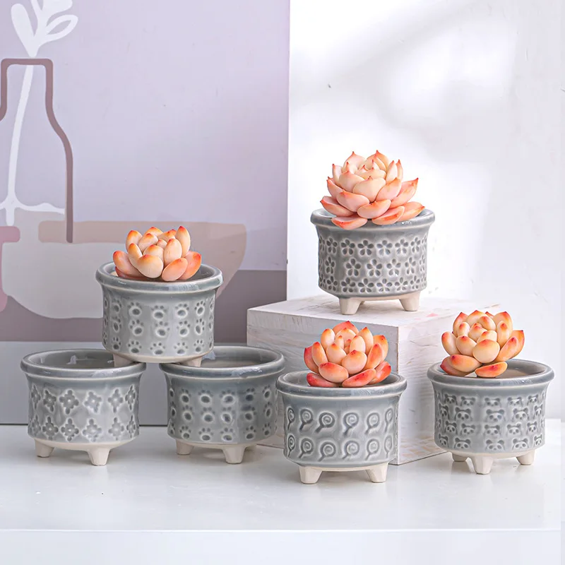 Mini Flowerpot Ice Split Glaze Cute Cartoon Leaf Plantlet Ceramic Meat Succulents Potted Indoor Gift Controlled Thumb Pot